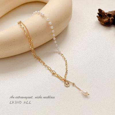 China FASHIONABLE Custom Hot Selling Pearl Necklace High Quality Gold Plated Stainless Steel Necklace Pearl Pendant Jewelry for sale