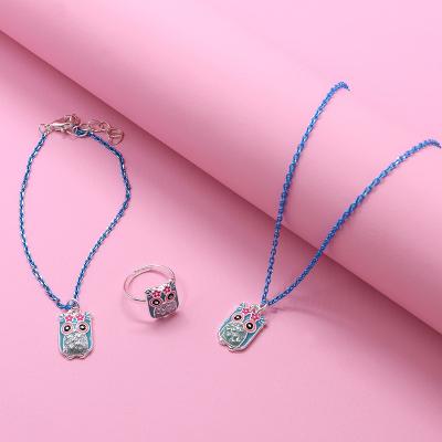 China Necklace Ring Set For Women Kids Cute Children's Metal Owl Jewelry Set Simple And Cartoon High Quality for sale