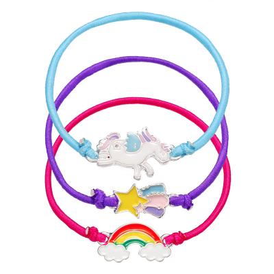 China High Quality Kids Colorful Unicorn Charm Pendant Acrylic Beaded Bracelet Girls Party Elastic Bracelet for sale