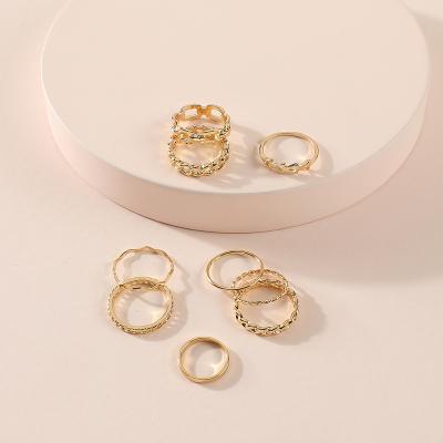 China High Quality Trendy Simple Vintage Hollow Golden Ring Couples Main Ring 9Pcs/Set For Women for sale