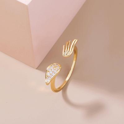 China High quality fashion temperament angel wings zircon ring opening micro inlaid gem wings index finger ring female for sale