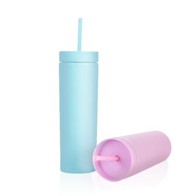 China Wall Sustainable Popular Acrylic Pastel Double 16oz Plastic Cups With Reusable Lids And Straws for sale