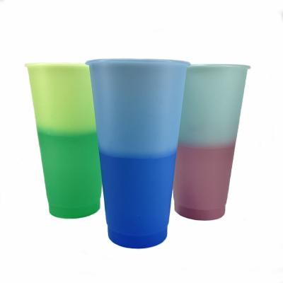 China Barber Shop Plastic Temperature Color Changing Mood Cups Cold Water Color Changing Plastic Cup With Straw And Lid for sale