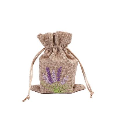 China Gift Embroidered canvas bag lavender storage drawstring pocket jewelry item packaging Gift bag for sale