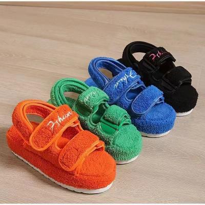 China Around 2022 new autumn/winter single thick uniterm hair sandals for women embossed European and American large size hair cotton sandals for sale