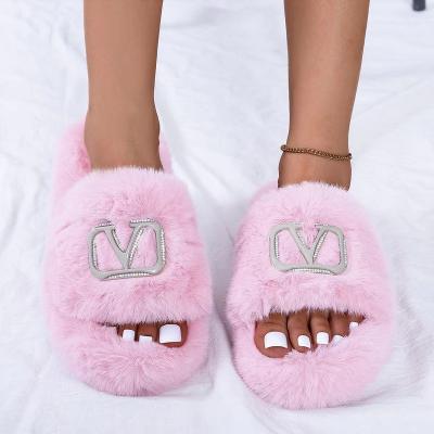 China Korean version of new metal word wear cotton decorative casual drag fashion trend autumn large size woolen slippers for sale