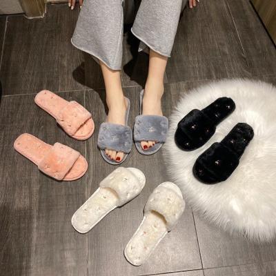 China Fashion trend 2020 winter home slipper female Korean version word cherry word hair flat opening non-slip mop for sale