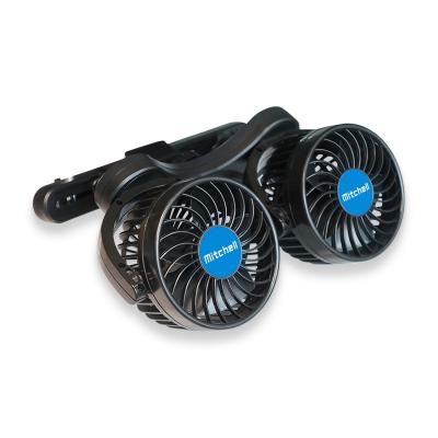 China ABS MITCHELL 2022 chair back 12v usb car fan factory hot sales double head two-speed car fan for sale