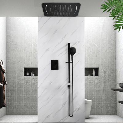 China Without Sliding Bar High Quality Ceiling Recessed Thermostatic Smart Waterfall Phone Remote Control Led Ignition Music Brass Shower Set for sale