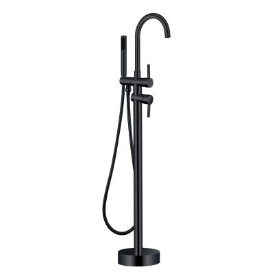 China With High Quality Modern Classic Free Standing Gooseneck Bathroom Shower Faucet Matte Black Brass High Curved Slide Bar Set for sale