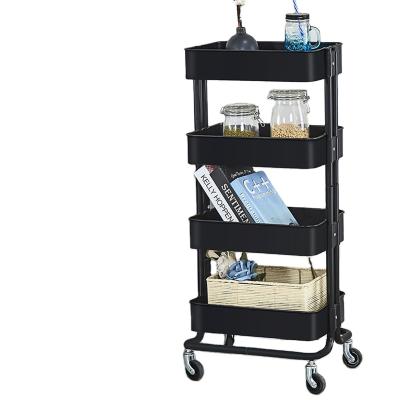 China Traditional 3 Tier Rolling Storage Shelves Organizer Trolley Cart Kitchen Metal Furniture 4 Wheel Cart. for sale