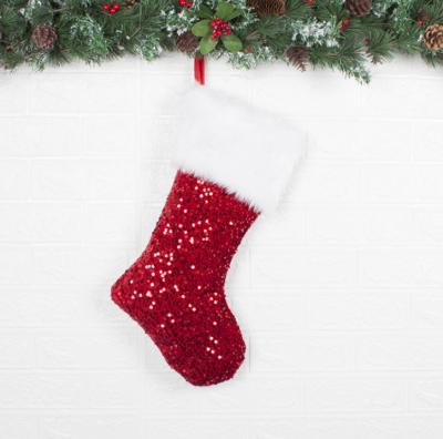 China 2021 Cotton Christmas Stocking Add Bead Embroidery Christmas Warm And Fashionable Wool Socks Decorations Knitted Christmas for sale