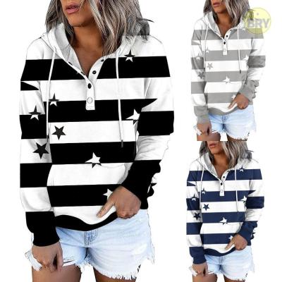 China 2021 New Arrival Star Stripe Print Breathable Heavy Sweatshirt Woman Casual Long Sleeve Plus Size Women's Hoodies Floral Sweatshirts for sale