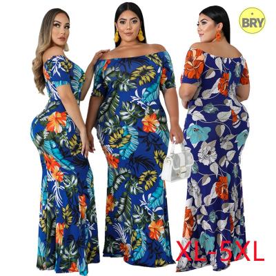 China Sustainable 2021 Summer Hot Sale Plus Size Dresses Floral Layered Ruffle Off Shoulder Short Sleeve 5XL Bohemia Style Women Dress For Party for sale