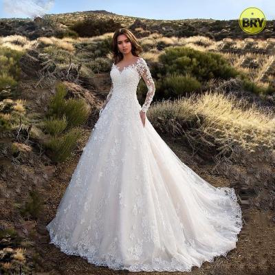 China Viable 2021 New Style Women's Long Sleeve One-Shoulder Bride Wedding Dress Lace Up Full Long Elegant Mermaid Wedding Dresses For Woman for sale