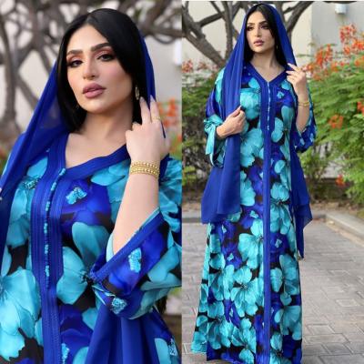 China 2021 new arrivals women's long sleeve clothing vintage printing abaya dress fashion style long dress casual dresses for woman A4549 for sale