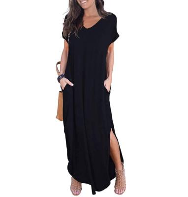 China 2021 Summer Anti-Static Logo Plus Size Multi-Color Shirt Anti-Static Hot Selling Custom Loose Round Side Split Women Casual Sleeveless Long Dress for sale