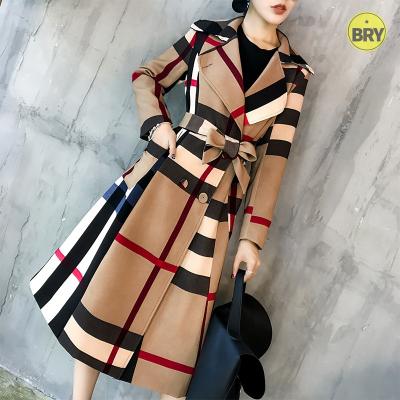 China 2021 hot sale luxury fashion breathable style trench coat elegant female plaid long sleeve women's long sleeve color fashion new for sale