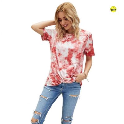 China Lady Short Sleeve Round Neck Tie-dye T-Shirt 2021 Summer Hot Sale QUICK DRY Fashion Twisted Casual T-shirt Top Clothes For Women for sale