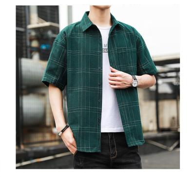 China 2021 Summer Shorts Sleeve Cotton Plaid Slim Fit Anti-Wrinkle Plus Size Tops Shirt Men's Plaid Casual Oversized T-Shirt For Men for sale