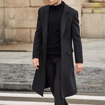 China 2021 New Arrival Mens British Style Anti-Wrinkle Swap Mens Single Breasted Casual Coats New Woolen Overcoats Long Styles With Pocket for sale