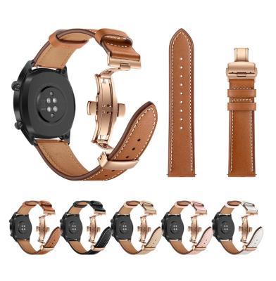 China Promotional High Quality Leather Strap Butterfly Buckle Smart Watch Leather Strap Accessories for sale