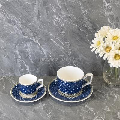 China Modern design viable custom gold special cups mug tea coffee cup set with saucer plate 2 cups&2 saucers for sale