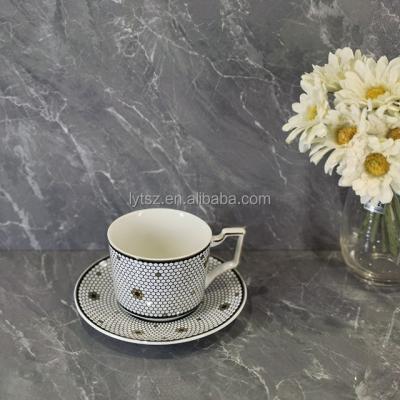 China Viable Classic Geometric Luxury Gift Tea Cup Ceramic Coffee Set Saucers 1 Cup Saucer &1 for sale