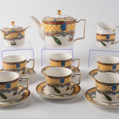 China Best Sales Sustainable High Quality Vintage Wedding Logo Printing Coffee 15pcs Ceramic Tea Set for sale