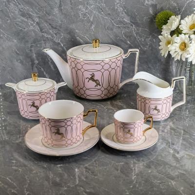 China European Customized Royal Ceramic Tea Set Graceful Nordic High Quality Floral Decals Banquet Vintage For Tea Party Tea Set 15pcs for sale