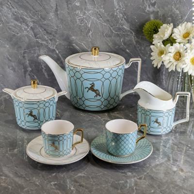 China Nordic Factory Wholesale Ceramic Tea Cup Full Household Kettle A Set Of Light Luxury Nordic Tea Set 15pcs Of Tea Sets Cups for sale