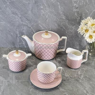 China Nordic Wholesale Personalized Ceramic Gold Rim Coffee Cup Saucer Set 15pcs Ceramic Tea Set for sale