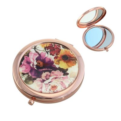 China Pocket Mirror Folding Mirror Gold Color Metal Double Sided Cosmetic Mirror 1 Side Normal, 1 Side With 2x Enlargement Round Auto for sale