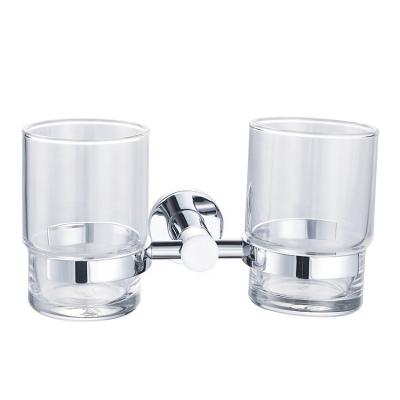 China Modern Wall Mounted Silver Tumbler Holder Bathroom Accessories Contemporary Hotel Double for sale