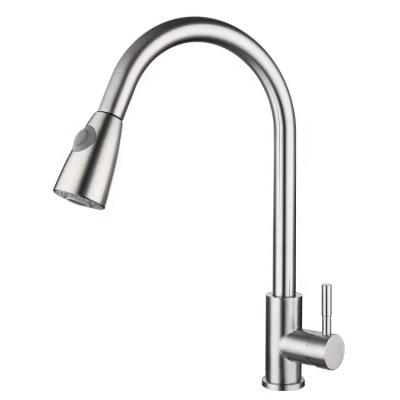 China Pull Out Brushed Spray 304 Stainless Steel Blended Faucet Pull Out Kitchen Faucet 360 Degrees Rotating Flexible Kitchen Water Faucet for sale