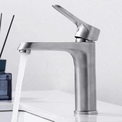 China Metered Faucets Brushed Stainless Steel Bathroom Mixer Taps Single Handle Basin Faucet Bathroom for sale