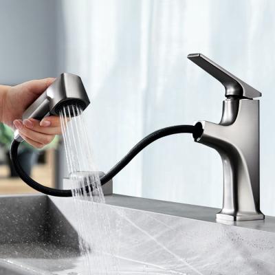 China Pull Out Modern Jet 2022 Gun Gray Brass Pull Out Mixer Sink Bathroom Basin Faucet Single Handle Hot And Cold Single Hole Hot And Cold Faucets for sale