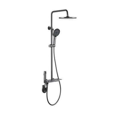 Κίνα With Slide Bar Modern Wall Mounted Piano Bathroom Shower Faucet Sets Cast Gray Brass 4-Function Rain Shower Set προς πώληση