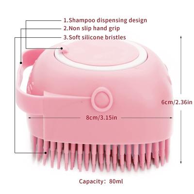 China 2in1 Pet Shampoo Bath Massage Brush Viable Silicone Hair Washing Brush Viable Scrubber Cleaning Pet Shampoo Dispenser for sale