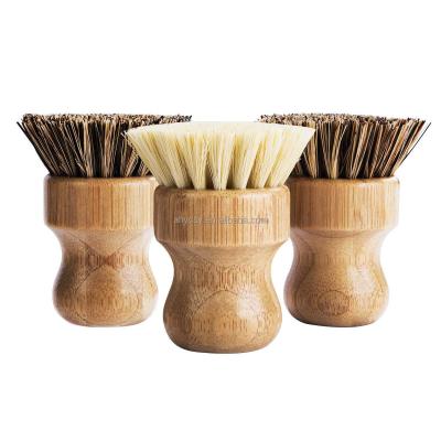 China 3 Pieces Dish Brush Handle Pot Brush Kitchen Sustainable Bamboo Short Cleaning Brush for sale