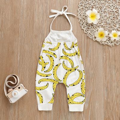 China Zhouming Sleeveless Summer Baby Cartton Banana Sling Cotton Overalls Infant Romper Pants for sale