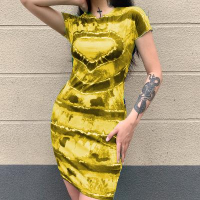 China 2021 spring and summer new women's short-sleeved love print dress breathable women for sale