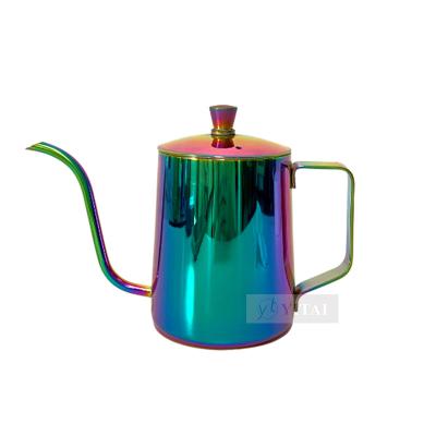 China Viable New Products Long Say Mouth Spout Teapot Water Jug Rainbow Stainless Steel Coffee Kettle With Lid for sale