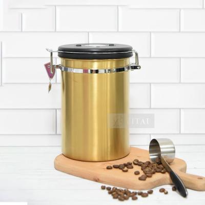 China Hot Selling Airtight Coffee Bean Storage Container With Scoop Gold Stainless Steel 1800ML Factory Freshness Preservation for sale