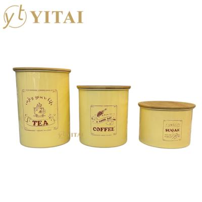 China Factory Sustainable Food Grade Stainless Steel Coffee Food Container With Bamboo Lid Yellow Color for sale