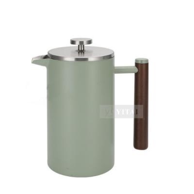 China WITH LID Bamboo Handle Stainless Steel Double Wall Coffee Maker Coffee French Press for sale