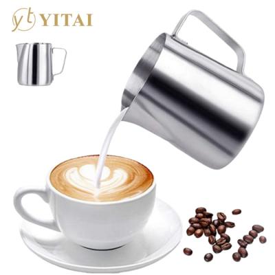 China Viable Wholesale Amazon Product Classic Stainless Steel Primary Color Jug 304 Stainless Steel Milk Pitcher With Ear Handle for sale