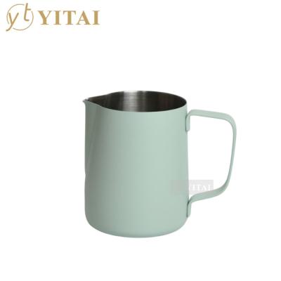 China Yitai Factory Sustainable Espresso Steaming Jug Green 304 Stainless Steel Coffee Milk Frothing Pitcher for sale