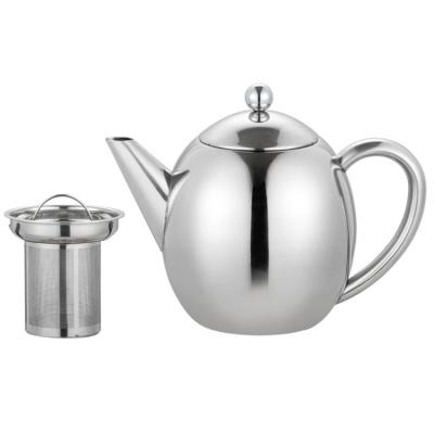 China High Quality Stainless Steel 1000ml Factory Sustainable Double Wall Design Silver Custom Tea Kettle With Removable Filter for sale