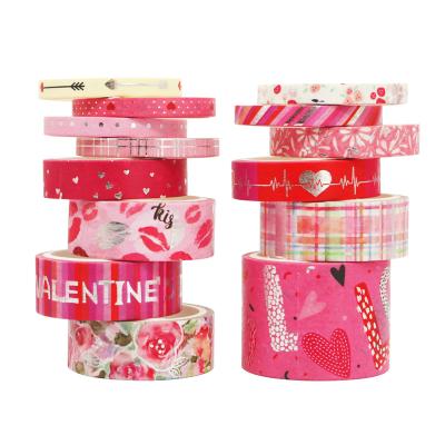 China Waterproof Valentine's Day Rose Washi Tape Maker Custom Printed Washi Tape Set of 14 Rolls for DIY for sale